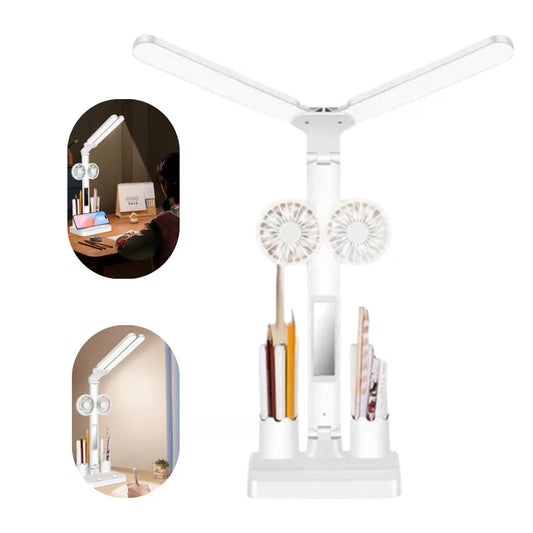 Lampara Ventilador de Escritorio - Luz Led Espejo de Mesa - Portalápices